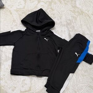 Puma Black Hooded Zip Jacket and Joggers with Blue & White Panels